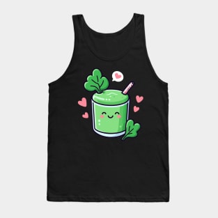 Kawaii Food Illustration | Kawaii Green Smoothie Drink | Kawaii Food Design for Vegan Tank Top